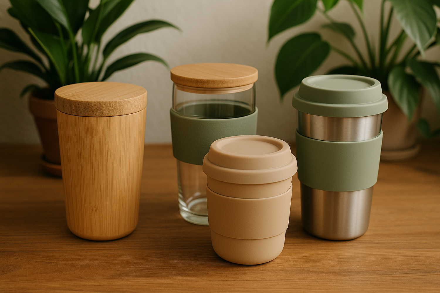 Tasses à café réutilisables (bambou, inox, verre)